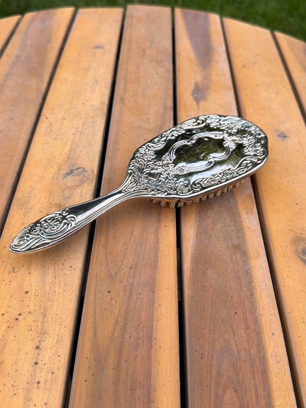Vintage Silverplate Embossed Floral Hairbrush Vanity Dressing Table Brush